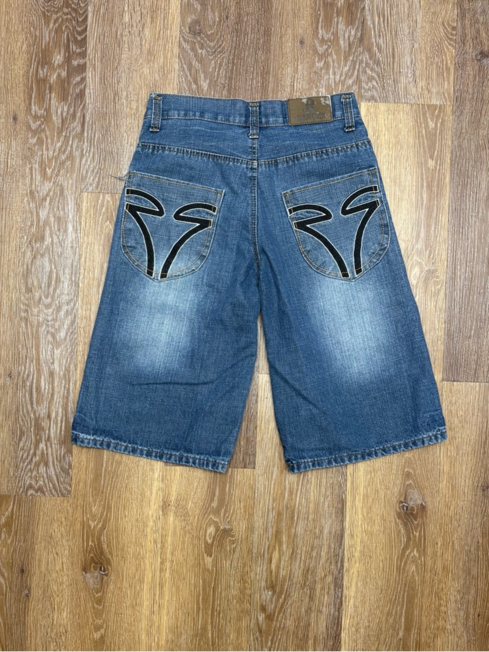Men's Blue Denim Jean Shorts with Back Pocket Embroidery